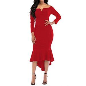 Women's Off-Shoulder Ruffle Red Dress – Asymmetric Mermaid Hem  Semi-Formal M